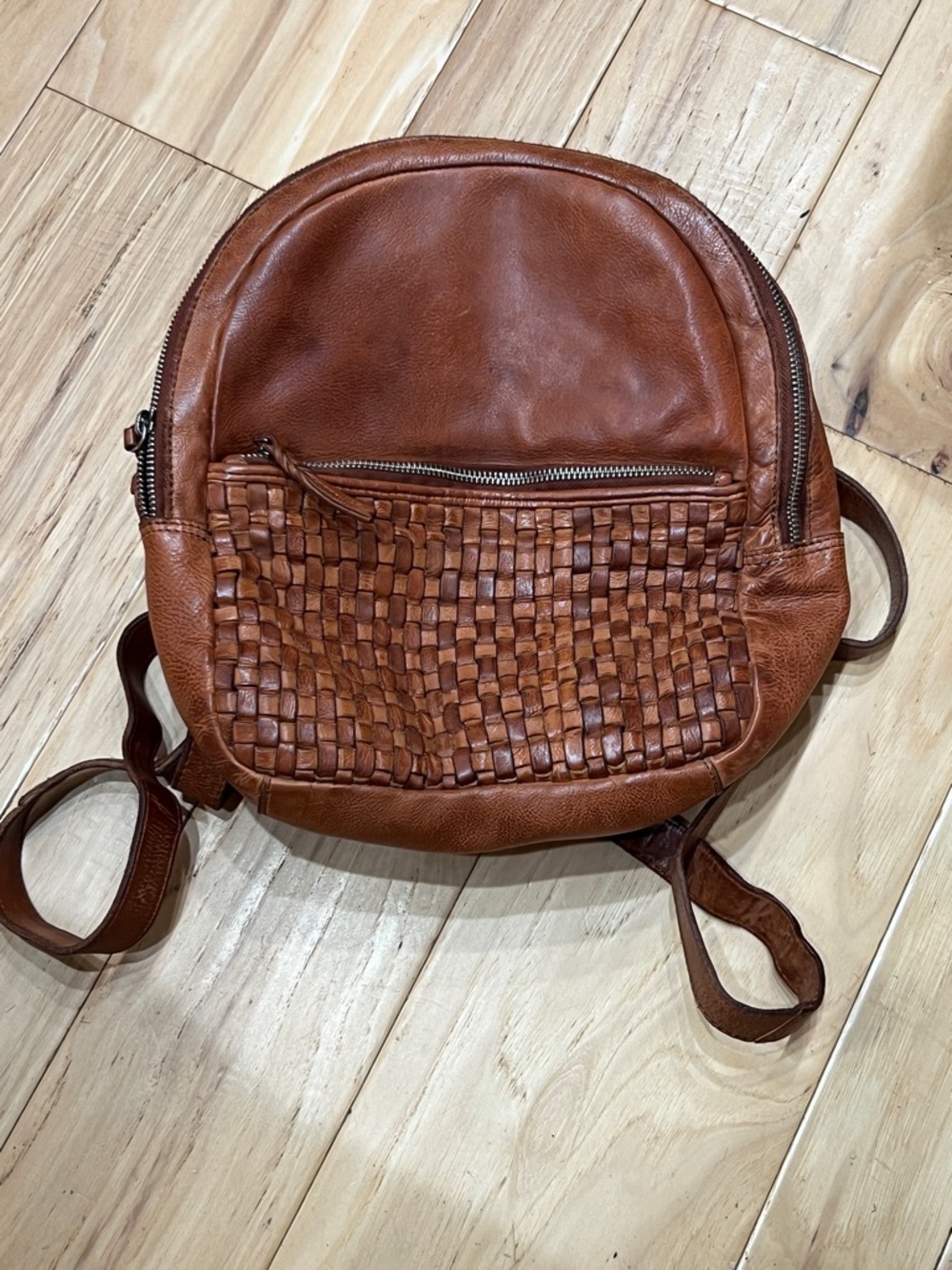 ViLenca Holland Brown Leather Woven Front Backpack